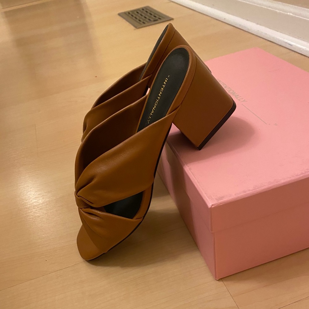 Intentionally blank leather block heel